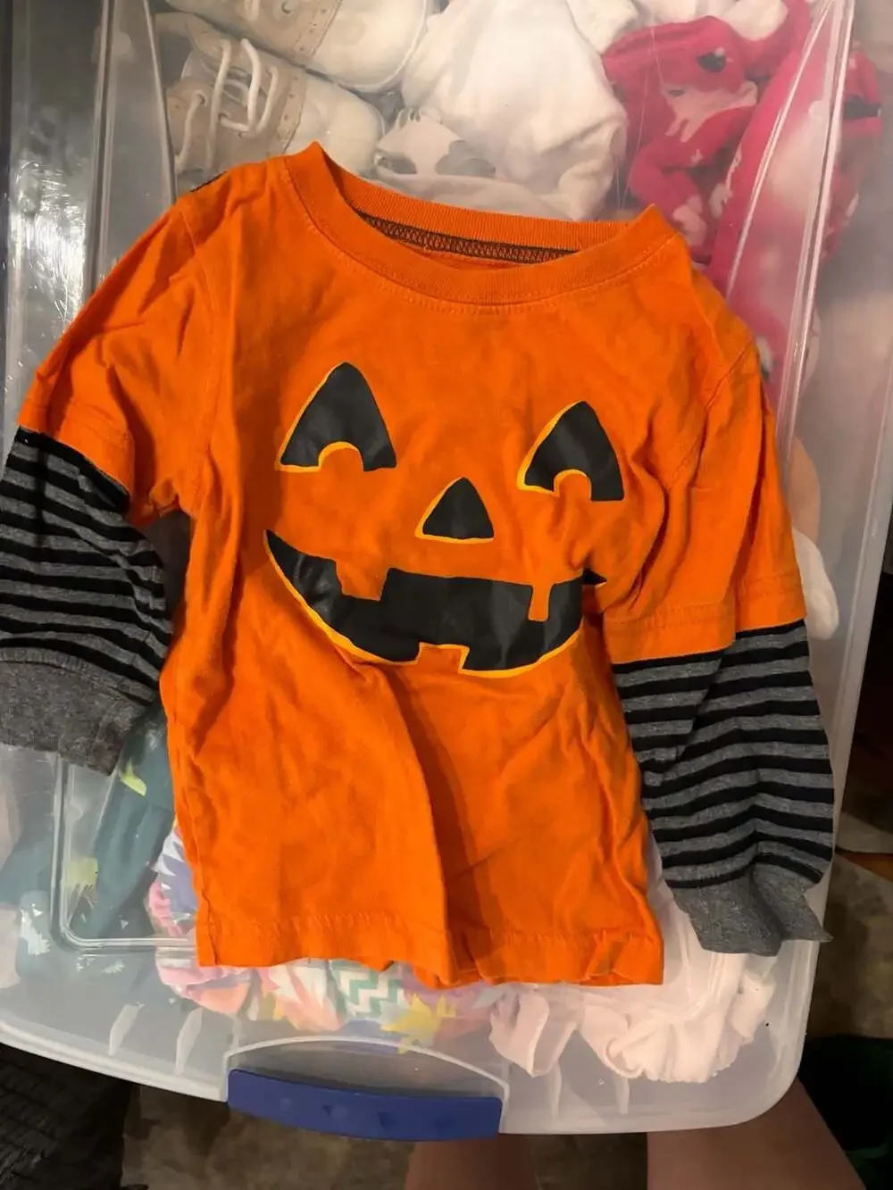 Carter's Toddler Boys Orange Long Sleeve Pumpkin Jack-O-Lantern Striped Layered